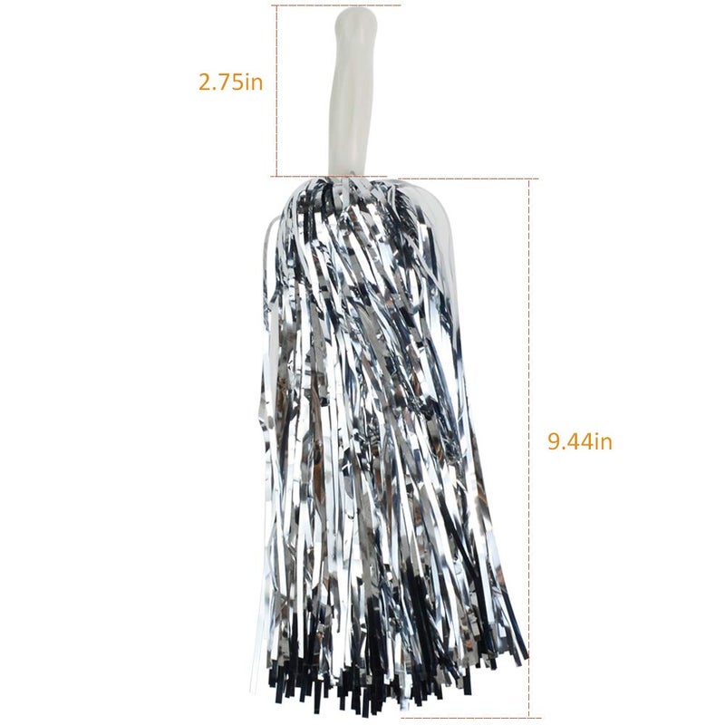 baotongle 12 PCS Cheerleading Squad Spirited Fun Poms Pompoms Cheer Costume Accessory for Party Dance Sports (slivery) - Image 2